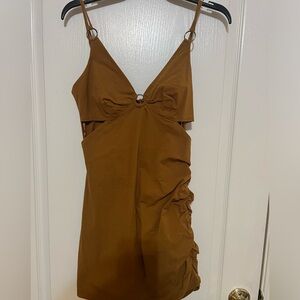 Zara  Mini Dress Spaghetti Straps Women's Size M camel color Cotton Blend NWOT